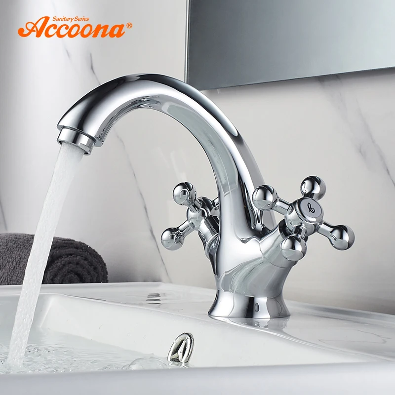Accoona Retro European Bathroom Basin Faucets Chrome Plating Single Handle Hot and Cold Mixer Tap D