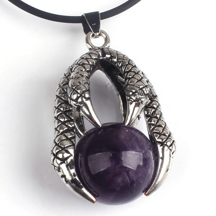 

xinshangmie Natural Amethysts Rose Quartzs Lapis Lazuli etc.Round Stone Beads Dragon Claw Wrap Pendants Necklace Retro Jewelry