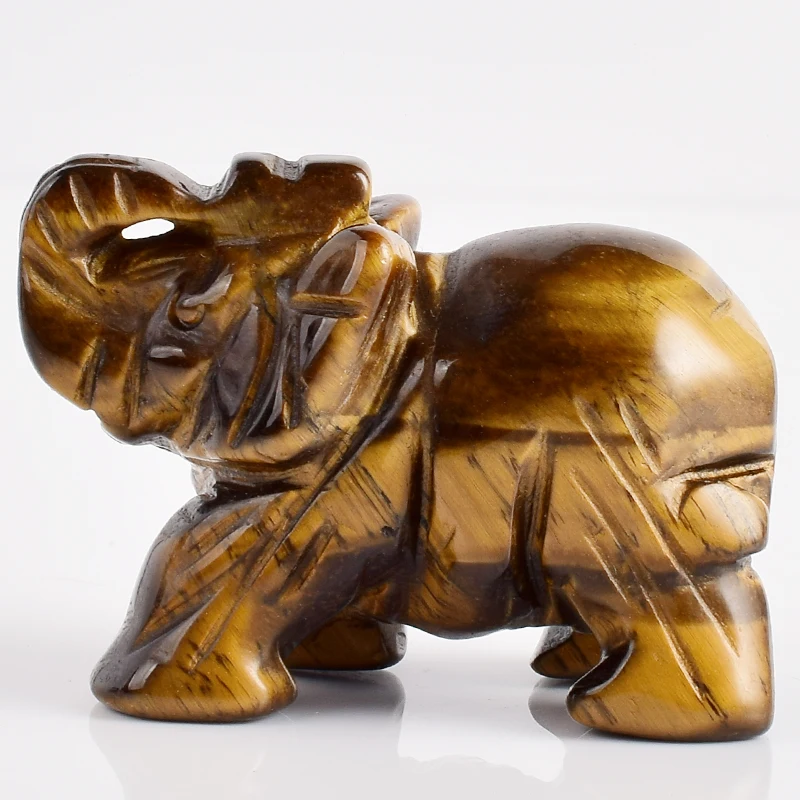2 Inch Elephant Figurines Craft Carved Natural Stone Tiger Eye Elephant