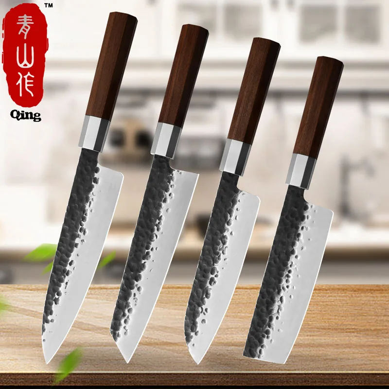 

Qing Stainless Steel Knife 8" Chef 7" Santoku Chopping 8" Kitchen Knife Hammer stripe Handle Stainless Steel Blade Cooking Knife