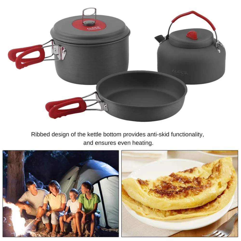 Alocs antiadherente de aluminio, juego de utensilios de cocina para Camping, cocina ultraligera, hervidor de agua para 2-3 personas, freidores para acampar