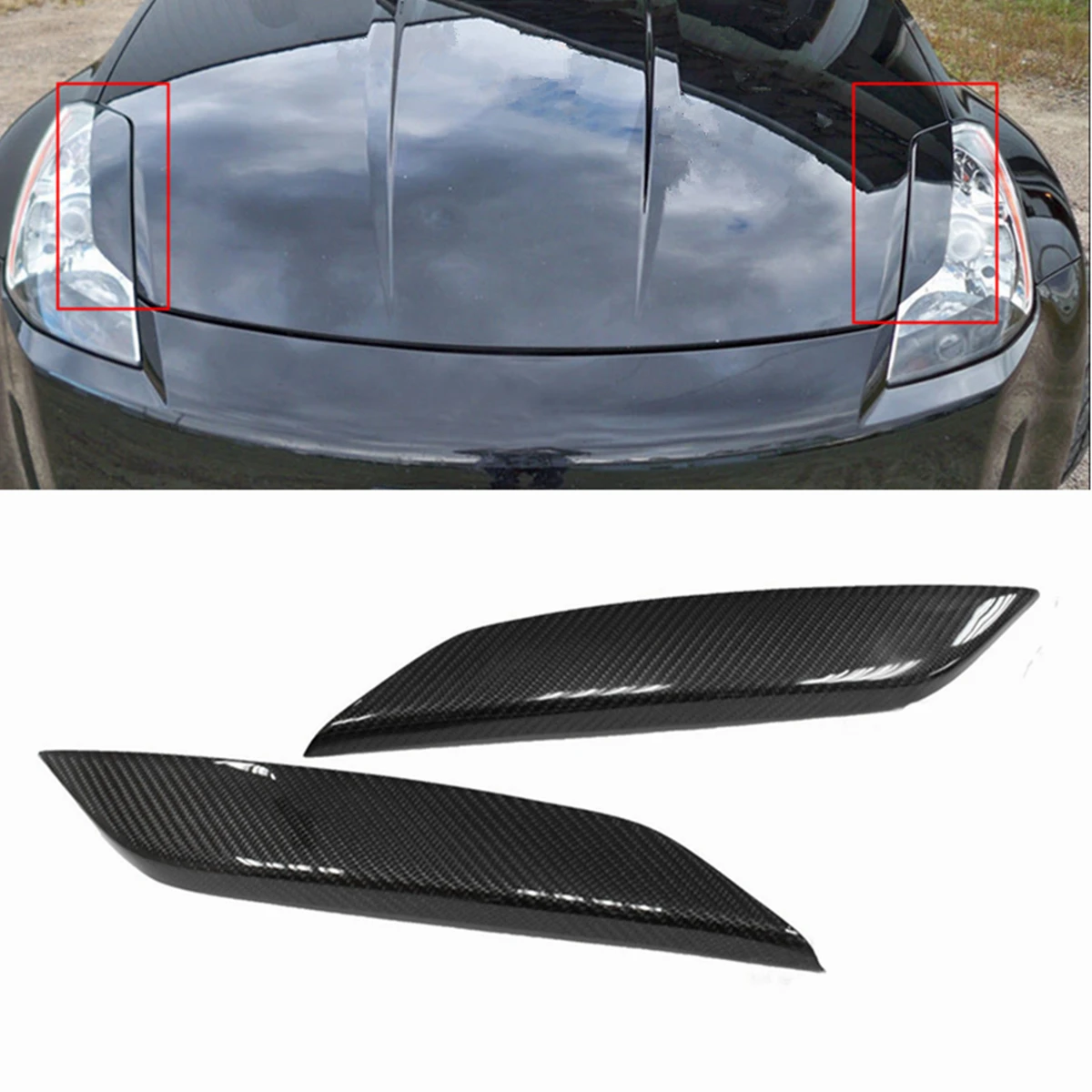 Real Glossy Carbon Fiber Car Headlight Eye Lid Eyelids Eyebrows Eyelids Trim Cover for Nissan