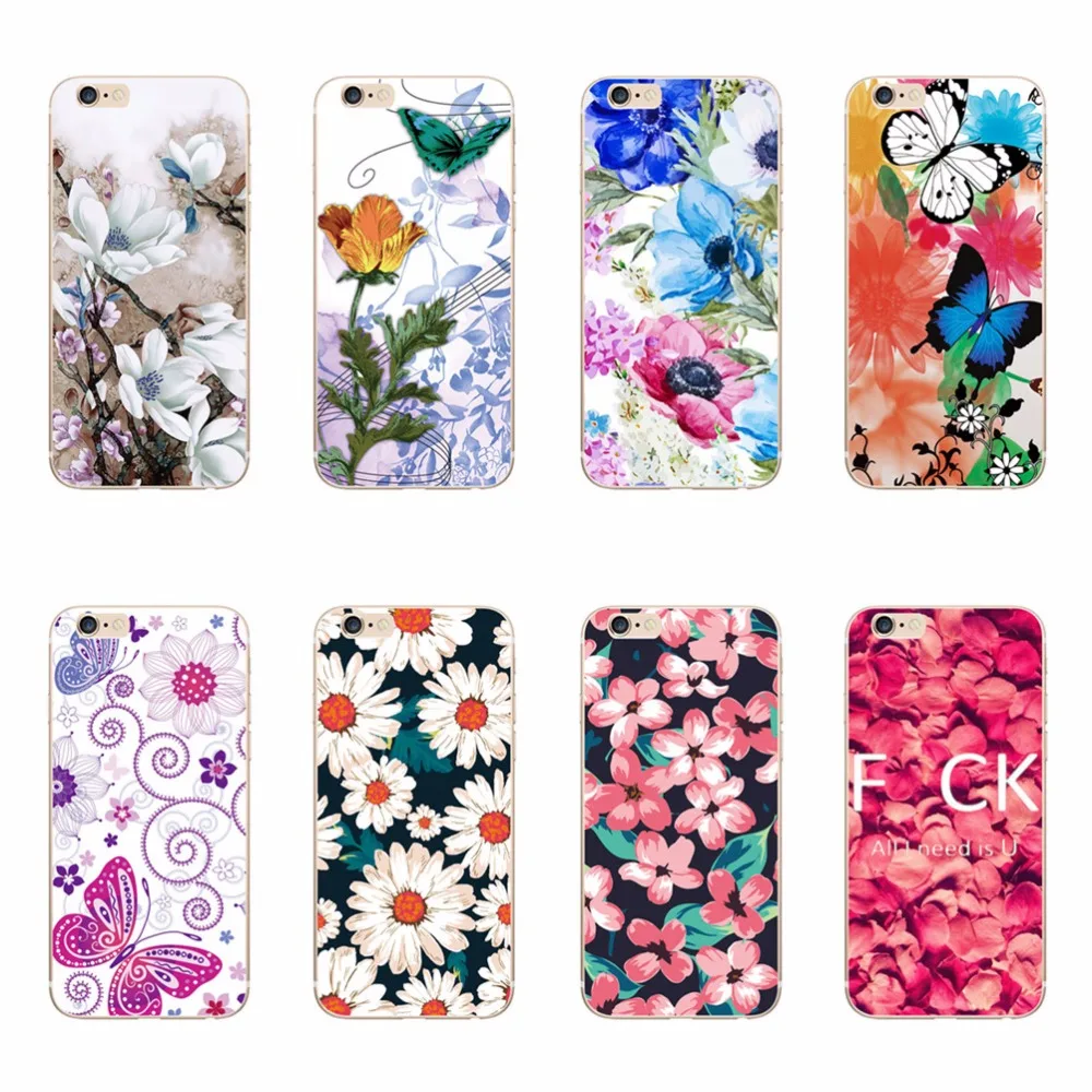Luxury Phone Case For Iphone 6 6s Rubber Cover Skin Beautiful Butterfly Flowers Pattern Soft Silicon Case For Iphone Funda Coque