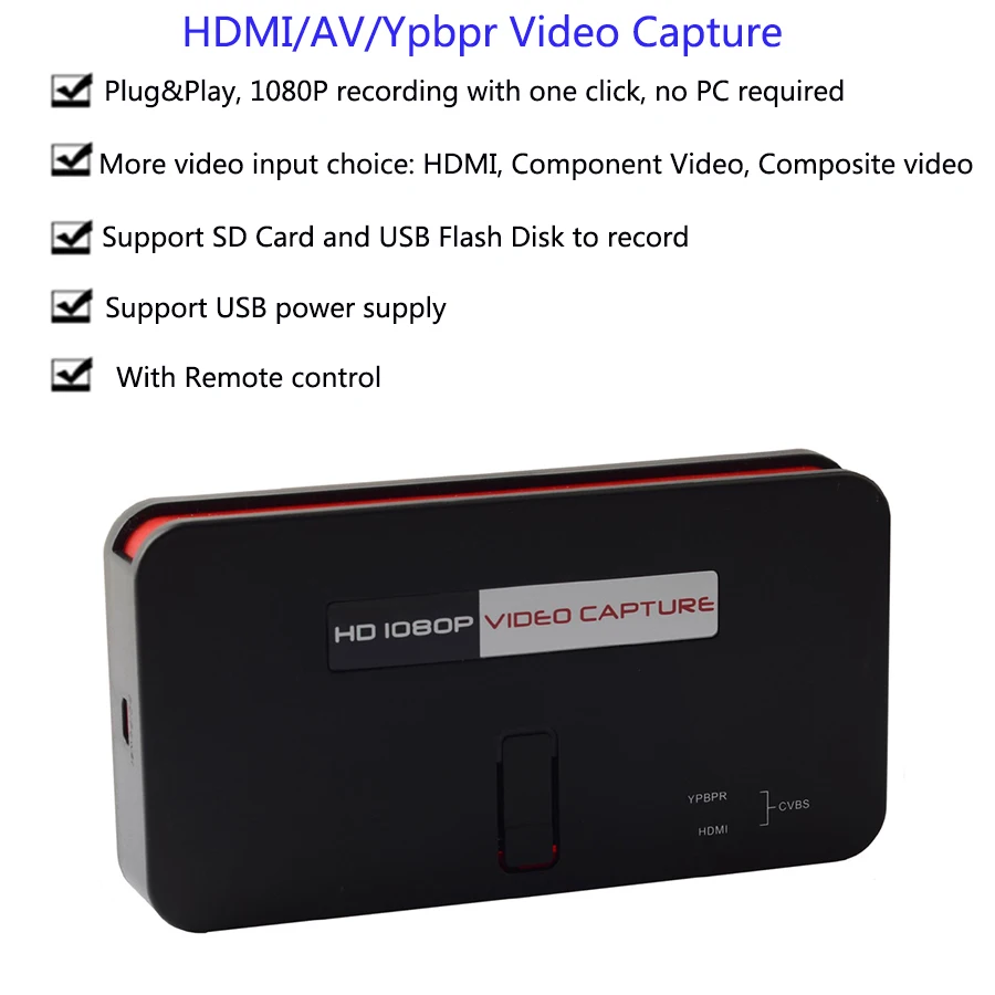 Ezcap 284 HDMI 1080P HD Карта видеозахвата с HDMI/AV/Ypbpr входом HDMI выходом сохранить 1080 P/720 P видео в USB флэш-накопитель/SD