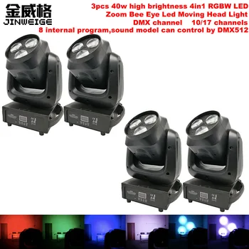

Free Shipping 4pcs/lot 3x40w RGBW 4IN1 Zoom Bee Eye Led Moving Head Light DMX512 For Disco Stage Event