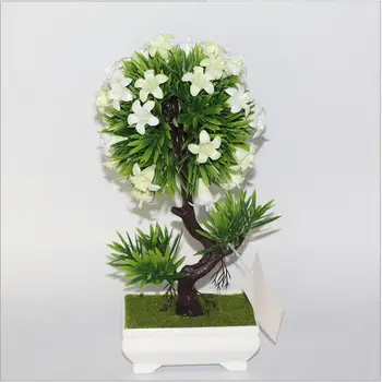 

Pretty Cheap 5 Styles Platic Artificial flower plant potted bonsai flower plant pine trees for wedding christmas home decoration