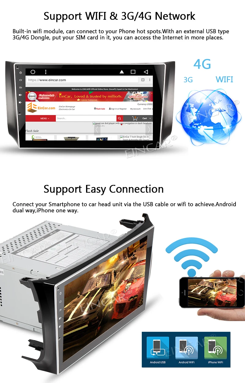 Flash Deal Eincar Android 7.1 Autoradio GPS Radio Stereo Headunit for Nissan Car Navigation 10.1 Inch Bluetooth USB SD WIFI 1080P Video 7