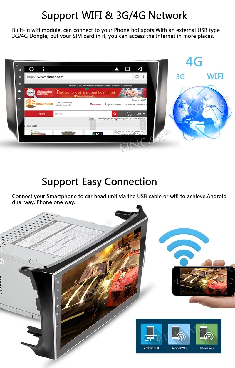 Clearance Wireless Camera Included!Eincar Android 7.1 Stereo Radio for Nissan Support GPS Navigation Bluetooth Autoradio WIFI 1080P Video 7