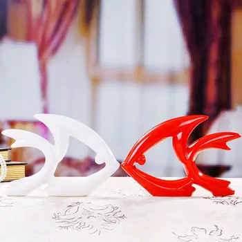 

European white couple fish ceramic crafts figurines room decorations art animal porcelain handicrafts wedding decoration gift