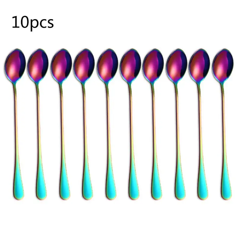 

Long-Handled ice Tea Spoon Cocktail stir Spoons Stainless Steel Coffee Spoons Colored ice Cream Scoop Set of 10