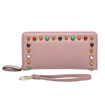 

Women's leather long wallet large-capacity rivet wallet clip multi-function wallet clutch bag moneyOrganizer Walle Dropship Y425