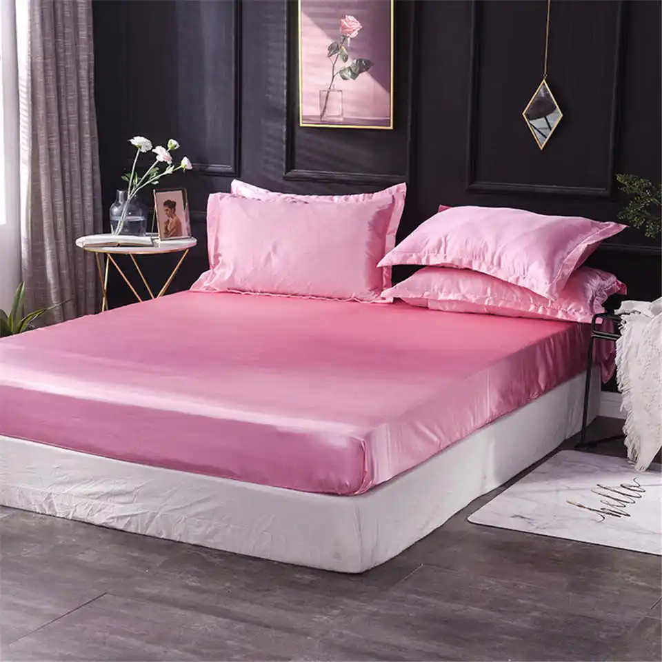 Liv-Esthete Wholesale Luxury Satin Silk Purple Fitted Sheet Silky Mattress Cover Queen King Bed Sheets For Women Men 1pcs - Цвет: 011