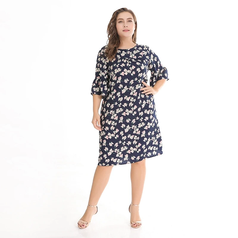 Plus Size Print Cotton Dress Summer Half Sleeve Casual Loose Dresses