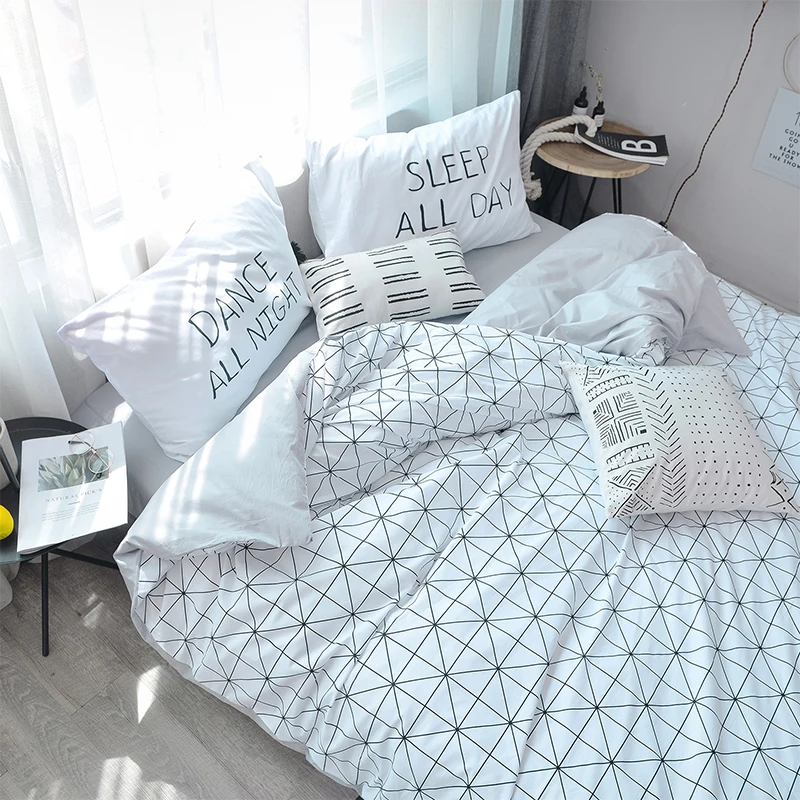 

Geometric shape print flat sheet pillowcase duvet cover sets 100% cotton Twin Double Queen King Bedding set North European
