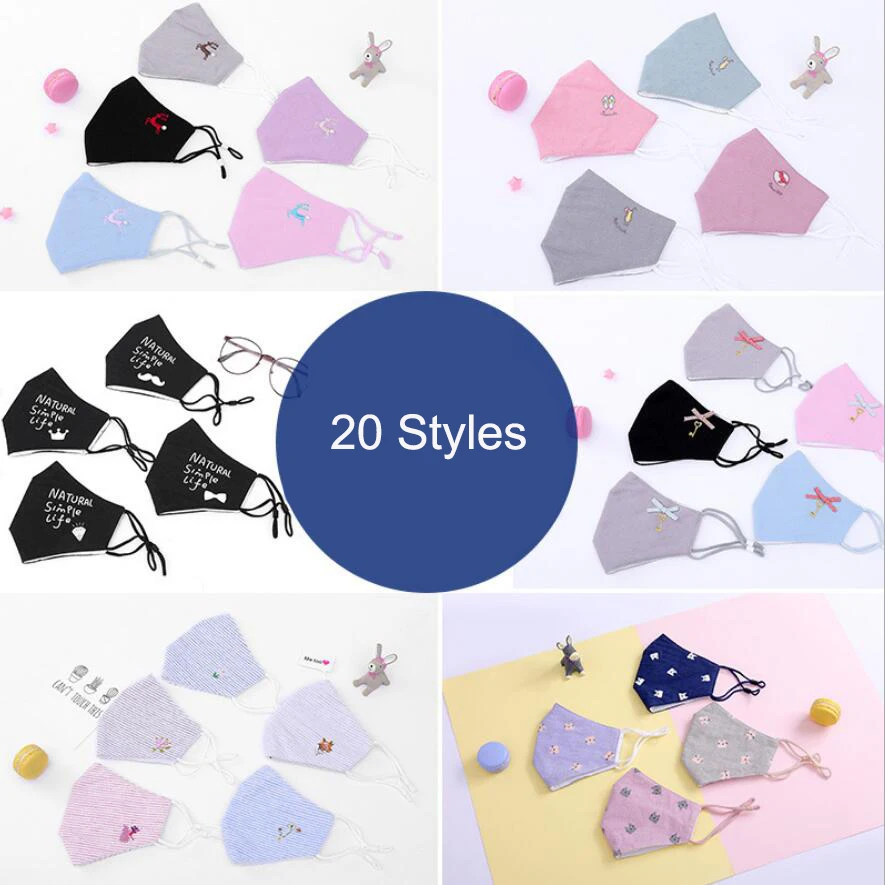 

Wholesale 20Pcs/lot Adult Mouth Mask Dustproof Winter Warm 3D Printing Cotton Face Mask Black Mouth Mask 20 Styles Pattern D30