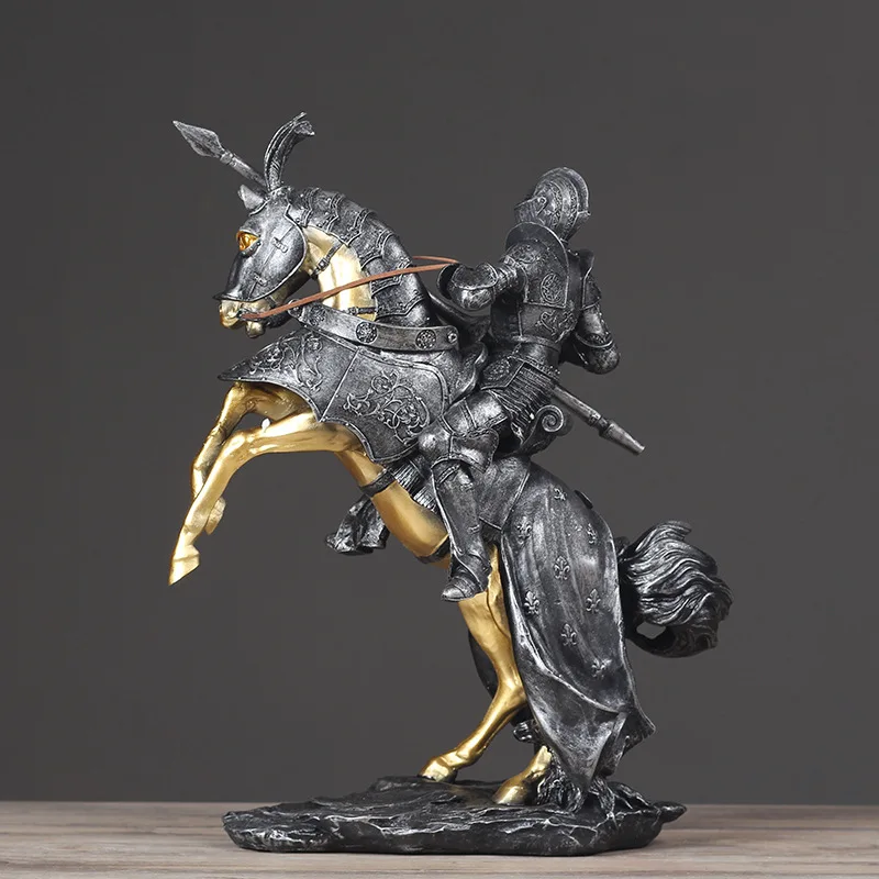 Fashion European Vintage Roman Soldier Cavalry Figurines Miniatures Living Room Warrior Statue Home Decor Artificial Ornament