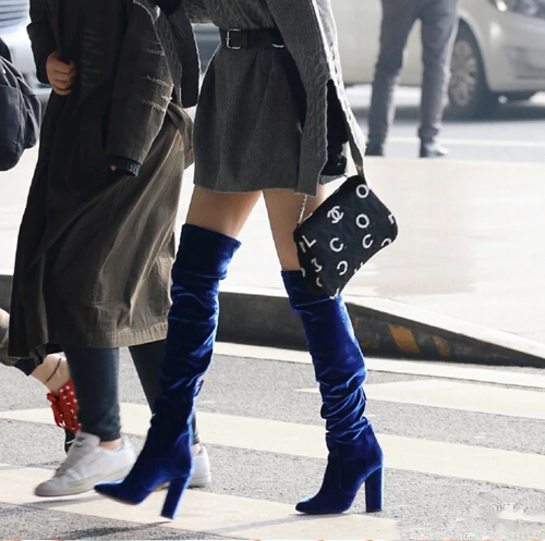 Moda rojo/azul largas rebaño Botas mujeres Botas muslo cuadrado Tacones  altos resbalón en Botines Chelsea mujeres Zapatos calidad superior|boots  thigh high|womens boots thigh highsquare high heel - AliExpress