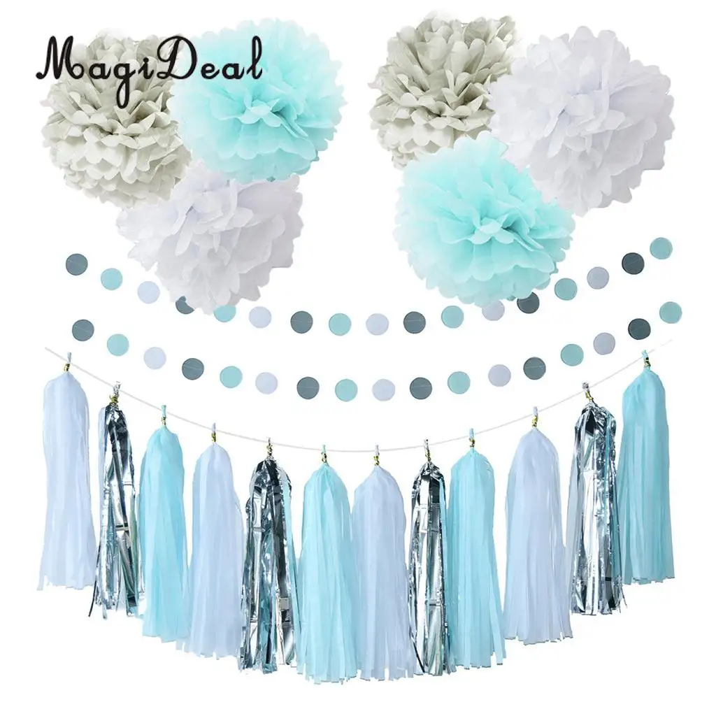 MagiDeal New Hot Sale 20Pcs/Set Tissue Paper Flowers Balls Tassels Banner Garland Party Happy Birthday Day Special Holiday Decor