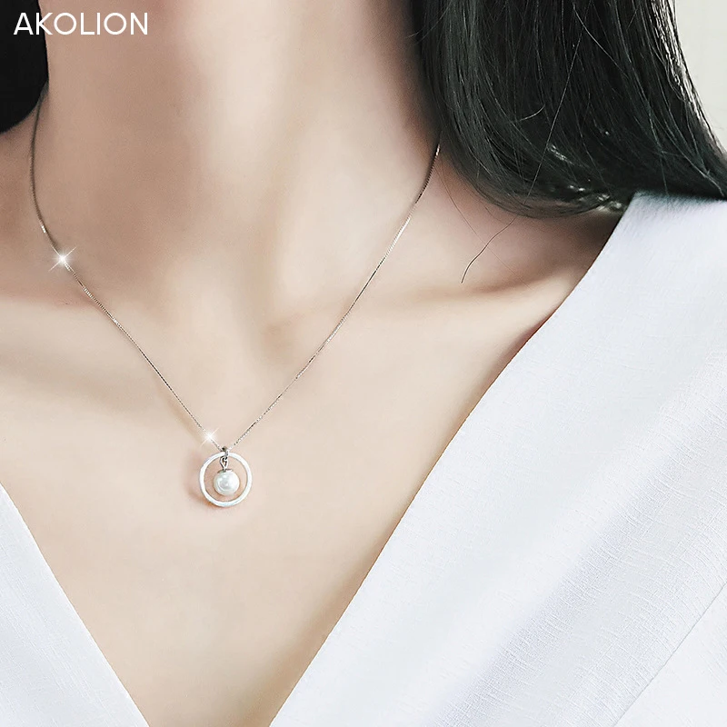 

AKOLION 2017 Fashion Imitation Pearl Chokers Necklaces Silver 925 sterling Jewelry For pearl Women Necklace silver chain Accesso