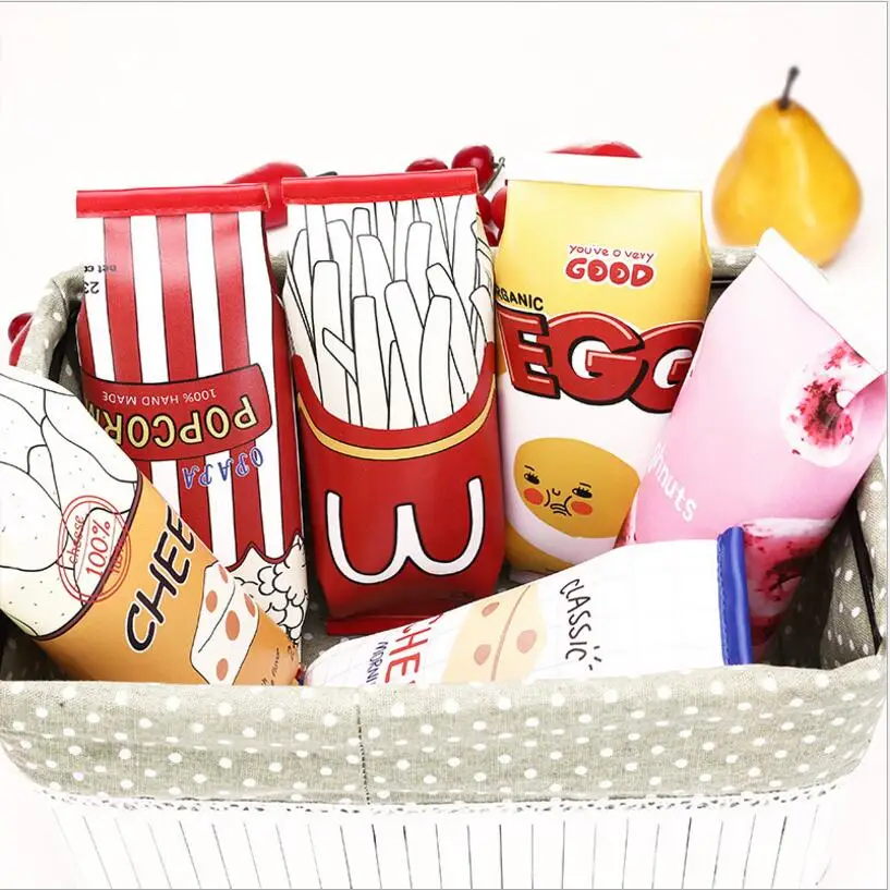 

1 pcs Simulation Fun Snacks Fries Stationery Bags Creative Waterproof Large Capacity PU Leather Pencil Bag For Kids Gift