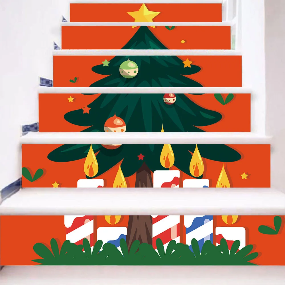 Рождественские наклейки на стену с имитацией лестницы, самоклеющиеся Праздничные наклейки на дверь, фрески, украшения для домашнего декора, Прямая поставка c26