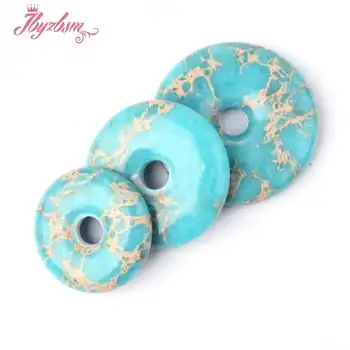 

25,30,35mm Round Donut Skyblue Sea Sediment Stone Beads Pendant 1 Pcs For DIY Necklace Jewelry Making,Wholesale Free Shipping