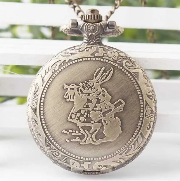 

Alice in wonderland Vintage Bronze antiques Fashion quartz steampunk Good quality woman pocket watch chain