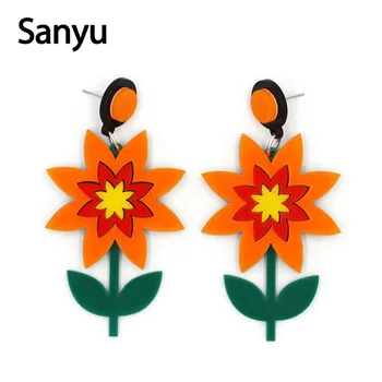

New Fashion Geometric Flowers Shape Acrylic Drop Earrings for Female Exaggerated Colorful Dangle Earrings Trendy Jewelry Women