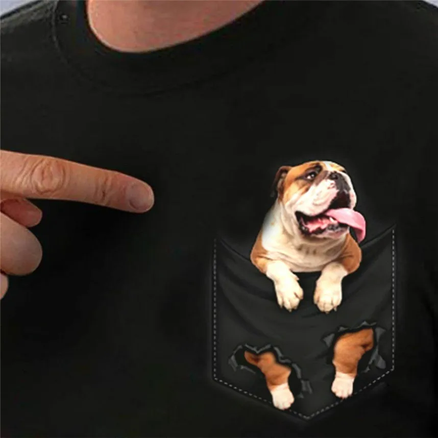 Английский бульдог внутри карманная футболка любителей собак черный хлопок мужская Сделано в США футболка Homme унисекс новая модная