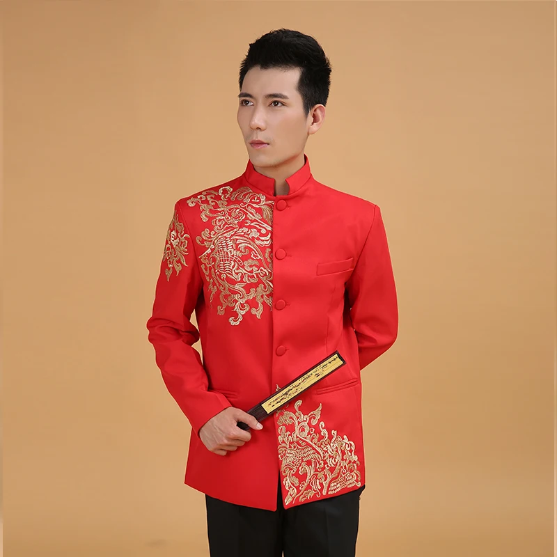 red tunic men male cheongsam top plus size traditional chinese clothing ...