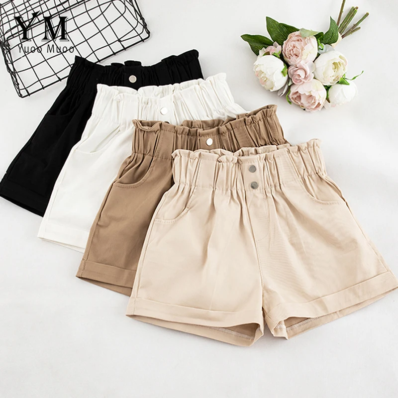 YuooMuoo 2019 Summer Casual High Waist Shorts Buttons Loose Ladies Fashion Korean Style Elastic Pocket Femme Women | Женская одежда