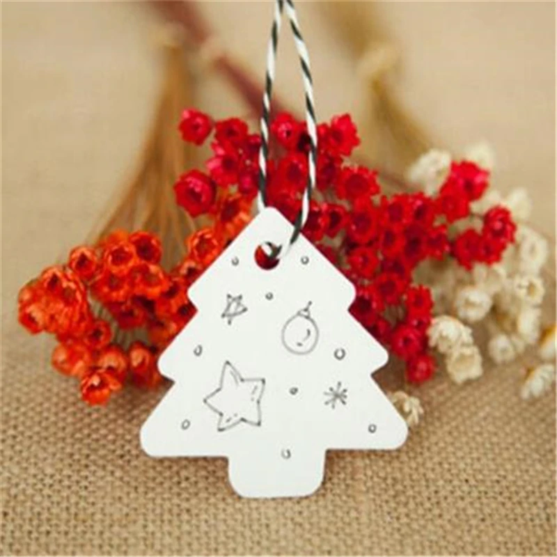 

Mini Card Label 50 Pcs/pack DIY Kraft Christmas Tree Shape Hang tag Christmas Party Decoration Paper Cards Gift Tag Craft Paper