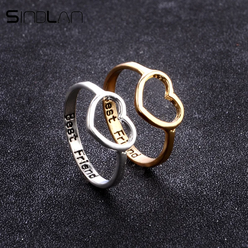 Sindlan Gold Silver Best Friend Ring for Women Men Love Heart Charm