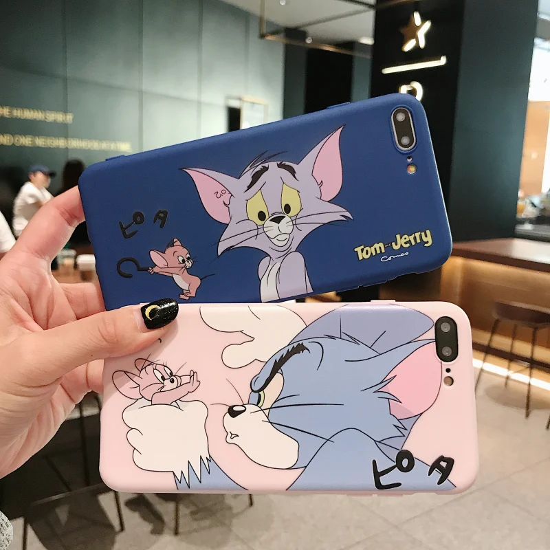 

Cute Cartoon Tom Jerry Case for iPhone 8 7 6 6s Plus Soft Silicone Cover for iphone X XS MAX XR Funny Cat and Mouse Phone Cases