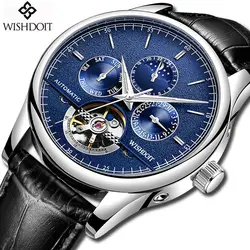 WISHDOIT для мужчин часы Лидирующий бренд автоматические механические часы нержавеющая сталь водостойкие Tourbillon бизнес Дата часы Reloj Hombr