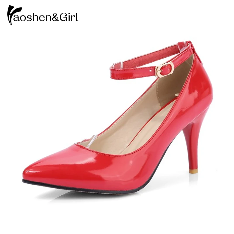 Ankle Strap Valentine Shoes Black Heels Lady Comfortable Fashion Pointed Toe High Heel Stiletto 
