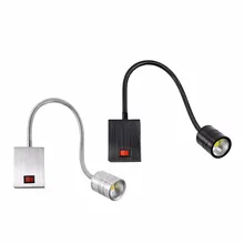 3 Вт светодиодный настенный светильник COB с гибкой трубкой, точечный светильник с кнопкой включения/выключения, черный/серебристый корпус, выставочный магазин