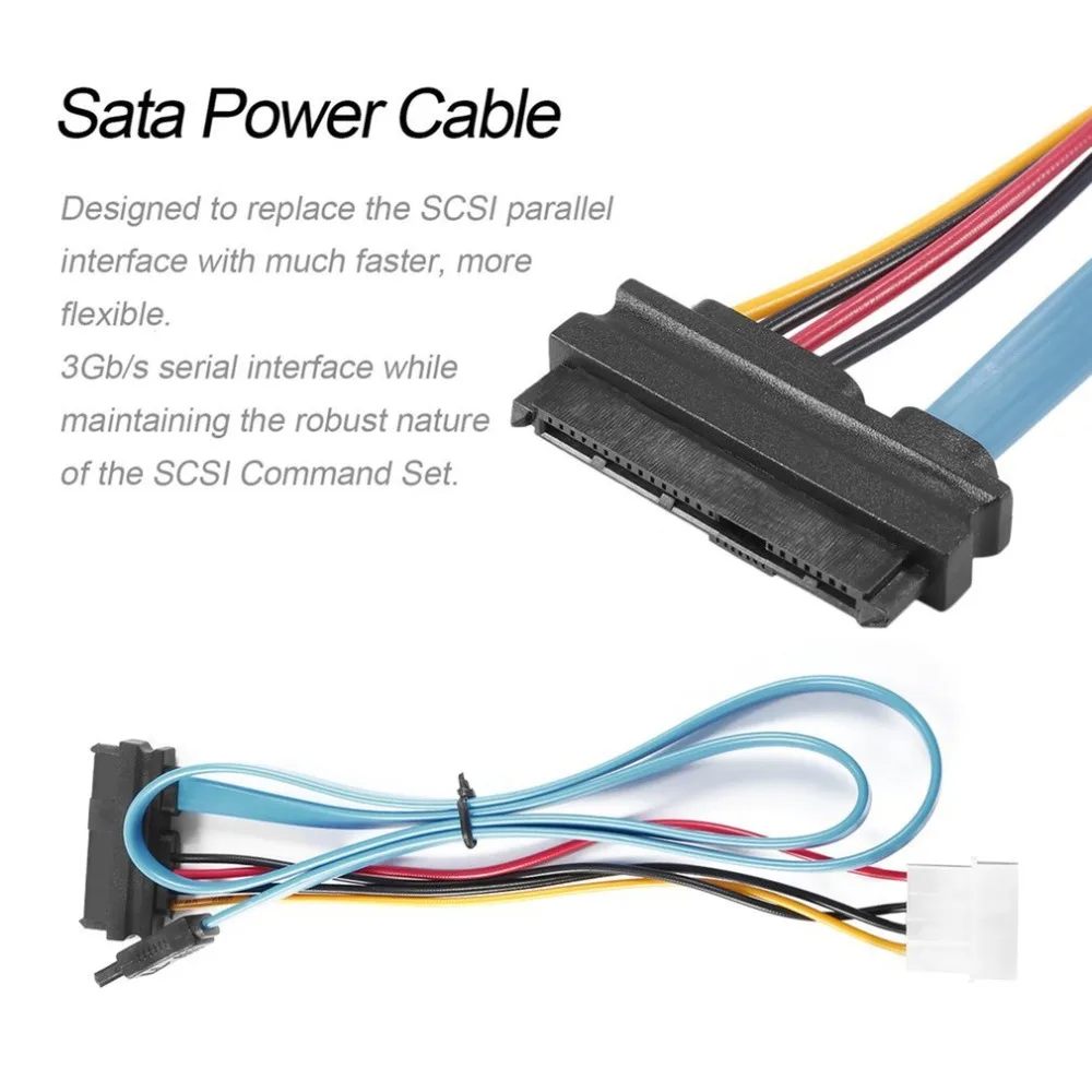 Blue 70cm 7 Pin SATA Serial ATA To SAS 29 Pin And 4 Pin Power Adapter