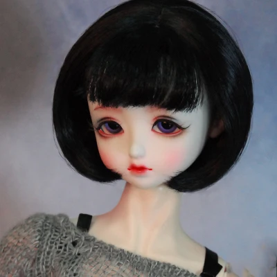 Allaosify Newest1/3 1/4 1/6 Bjd парик высокая температура Грибная голова студенческий стиль груша цветок вьющиеся короткие волосы - Цвет: Черный