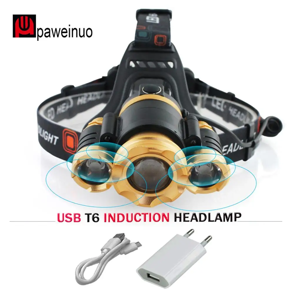 IR Sensor Headlight Induction headlamp usb Rechargeable xml-t6 zoom head lamp rechargeable 18650 high power led head torch TNN 
