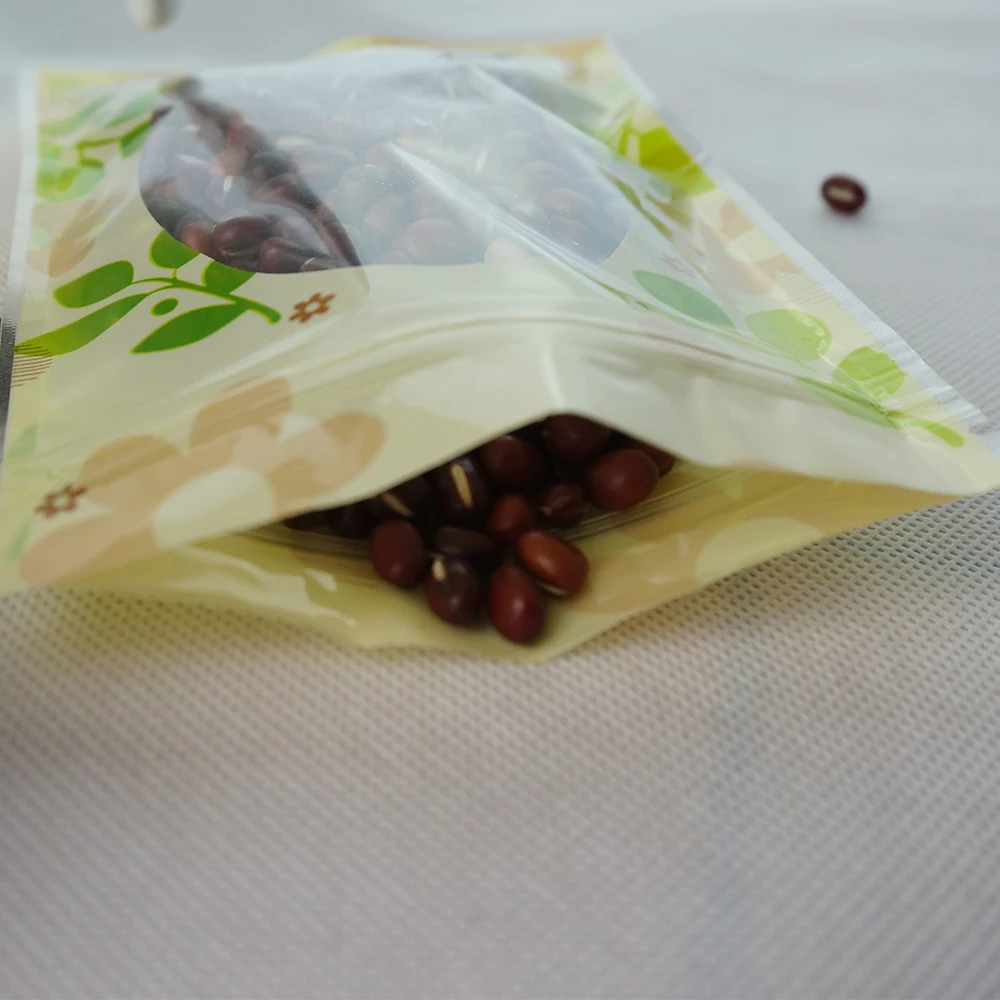 16*24 см, 100 шт/партия Прозрачный PET ziplock мешок с зеленой цветочной печатью, Подарочный пакет с застёжкой, перегерметичный упаковочный мешок сахара