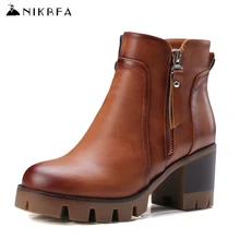 Nikbea Handmade Chunky Plattform Stiefel Große Größe Vintage Stiefeletten für Frauen 2016 Winter Stiefel Herbst Schuhe Botas Largas Mujer