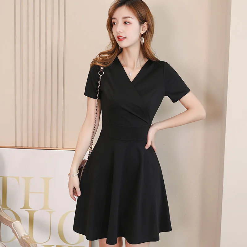 2022 Fashion  Korean  Women Black  Dress  Summer Casual Short 