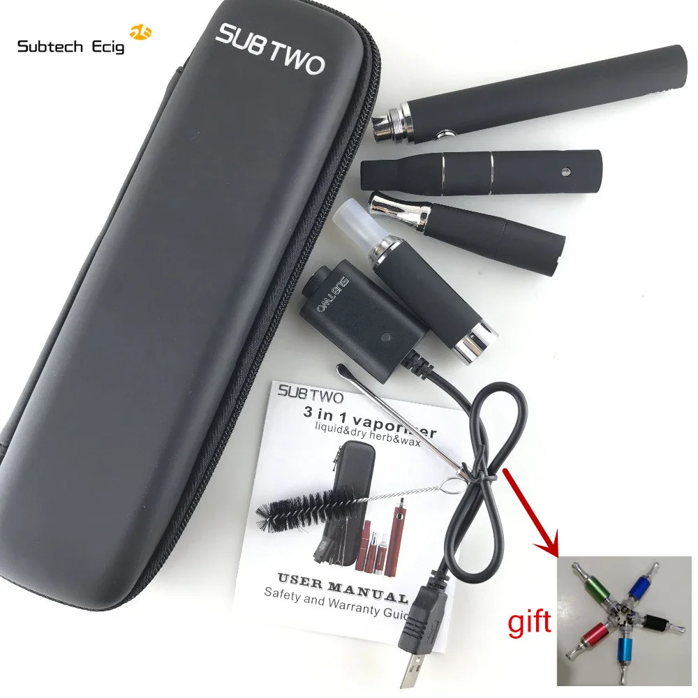 Baratos Sub cigarrillo electrónico dos evod 3 en 1 e cigarrillo vaporizador hierba seca cera líquida Kit de Inicio de cigarrillo