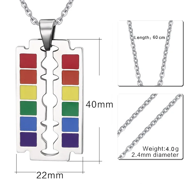Дропшиппинг флаг ЛГБТ Радуга лезвие бритвы кулон гей и лесбиянок гордыня ожерелье - Окраска металла: 60cm chain