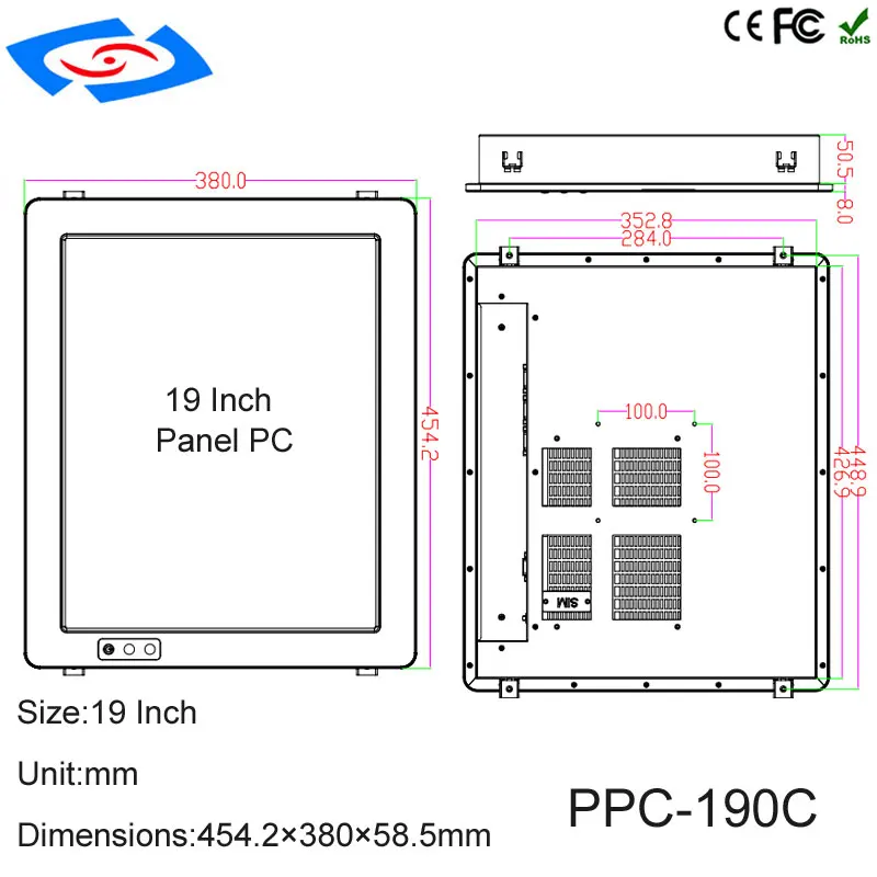 Низкая цена 19 дюймов безвентиляторный встраиваемый промышленные панели ПК с сопротивлением сенсорный экран SSD 32 Гб прочный промышленный
