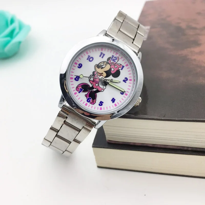 Женские часы с мультяшной мышкой новые маленькие кварцевые часы из нержавеющей стали с серебряным ремешком для девушек женские наручные часы