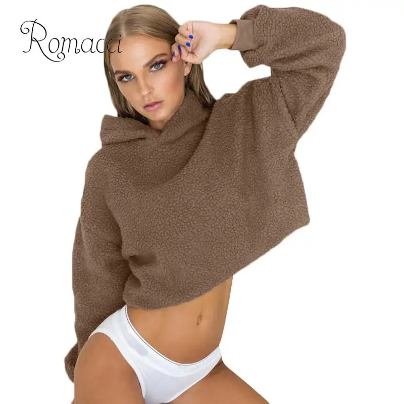 Romacci Новая модная женская толстовка с капюшоном однотонный пуловер рубашка для