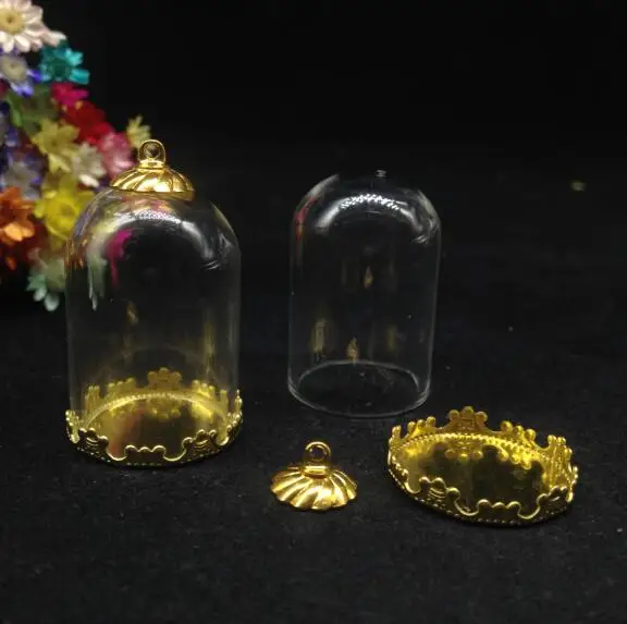 3 шт 30*20 мм пробки колокольчики стеклянная крышка купольный цветок лоток стеклянный флакон бутылка Глобус пузырь diy ожерелье кулон аксессуары Подарки - Цвет: gold small cap