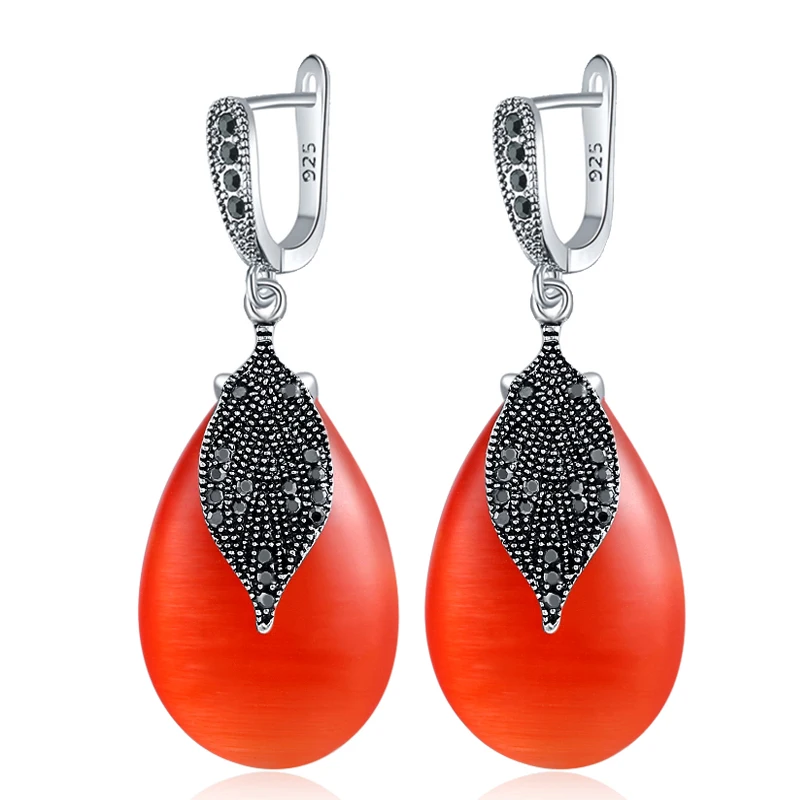 Роскошные серьги подвески Ajojewel с зеленым/красным камнем для женщин черными